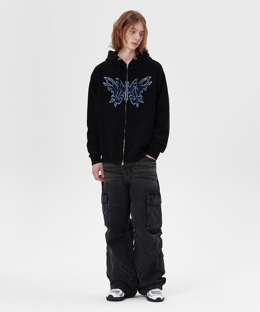 Mahagrid Butterfly Applique Hood Zip-Up Black(Mg2Esmm413A)