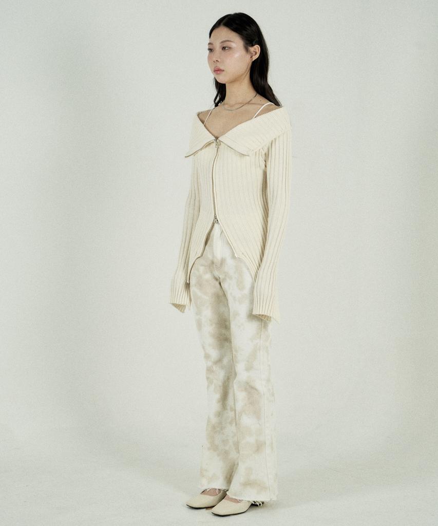Tobaseu Off-Shoulder Two-Way Zip-Up Rib Knit (Ivory)