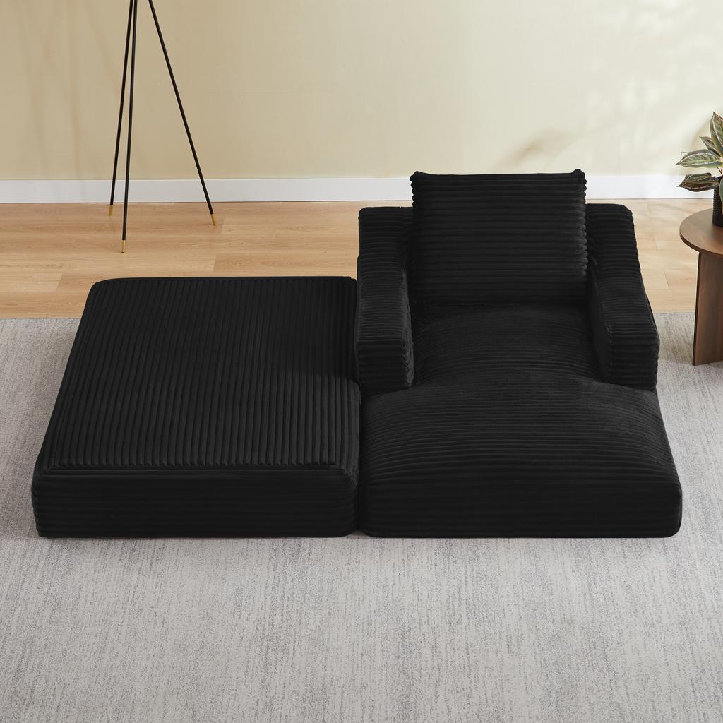 Divano Senza Schienale, Sedia a Sdraio Pigra Minimalista Moderna in Velluto a Coste, Design a Doppio Strato, Espandibile in Letto