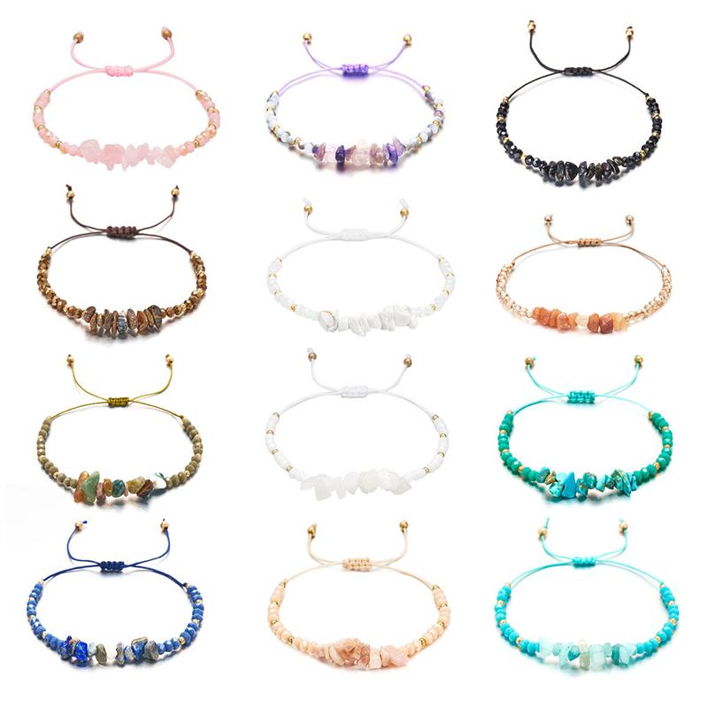 Colorful Natural Stone Irregular Bracelets For Women Handmade Rice Beads Woven Rope Bracelet For Women Friendship Jewelry Gifts