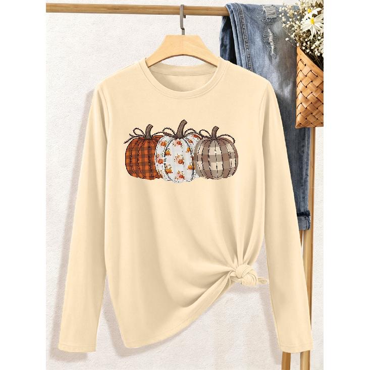 Halloween Elegant Long Sleeve T Shirt Gift For Women Plaid Floral Patchwork Three Styles Bowknot Pumpkin Retro Stitching Autumn Pattern Print Tops