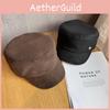 Color Simple Solid Gold Logo Decor Women Casual Suede Beret Hat Fall For