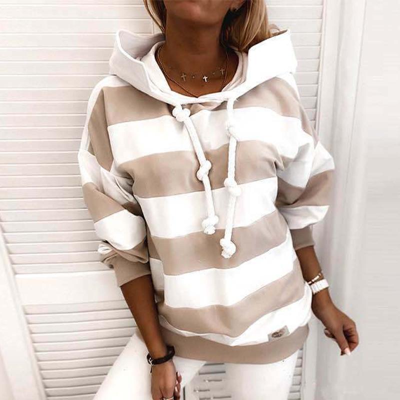 

Женская толстовка, модный топ в полоску с длинным рукавом, тонкий повседневный пуловер M абрикосовый