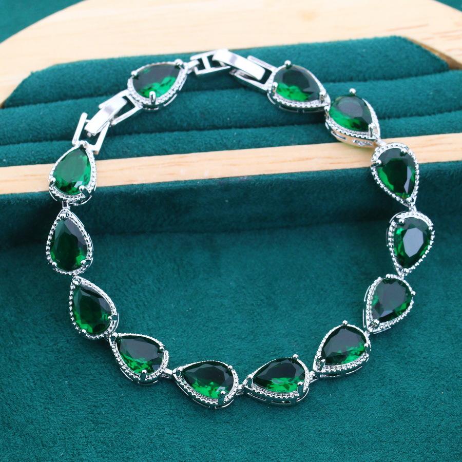 Luxuriant European and N Style Zircon Inlaid Water Drop Jewelry Ear Clip Ring Bracelet Necklace Mothers Gift