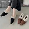 Fur Women Flats Shoes Suede Pointed Toe Sexy Shoes New Brand 2025 Trend Winter Designer Classic Fashion Dress Mujer Zapatillas