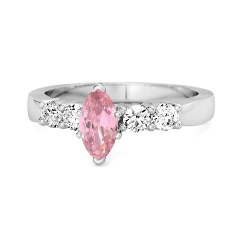 Pink CZ Tapered Five-Stone Women Wedding Ring - 925 Sterling Silver 9 белого золота
