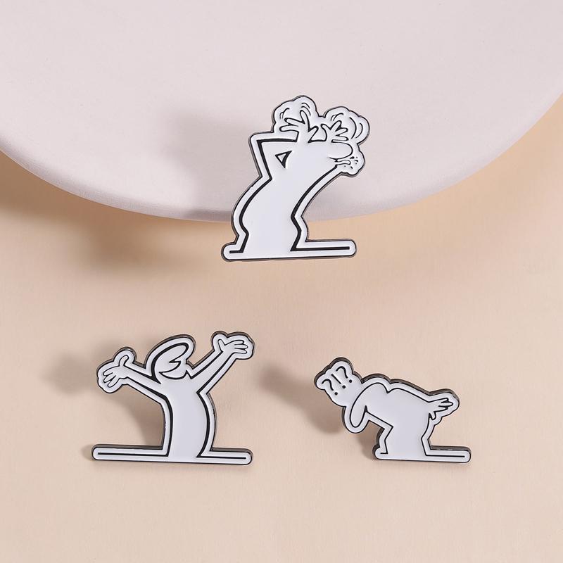 Fun Emotion Figure Enamel Pin Simple Outline Goofy Gesture Line Alloy Brooches Lapel Fashion Badge Jewelry Gift For Friends