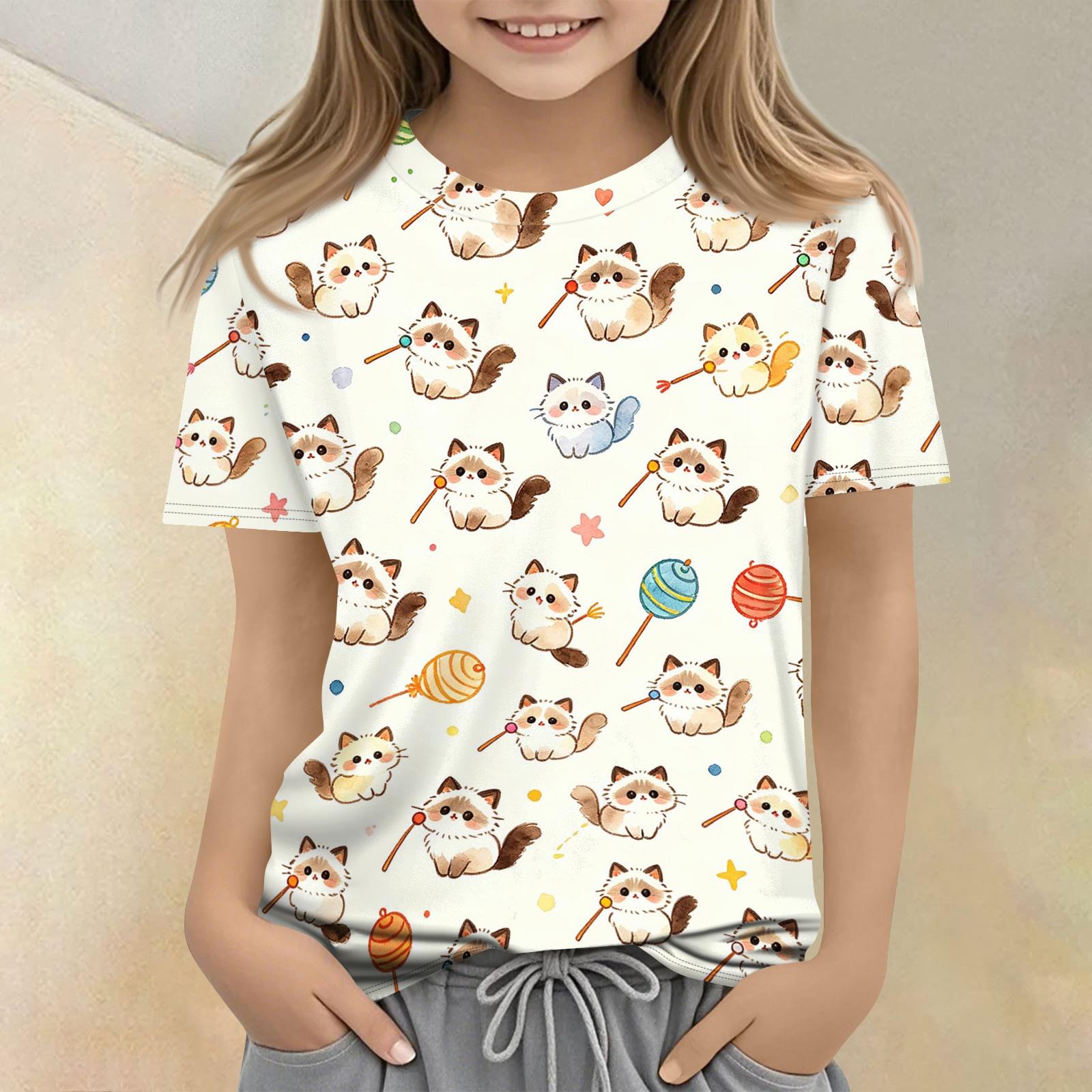 

Kids Animal Print Crew Neck Short Sleeve Casual Loose Fit T Shirt Top for Children Soft Comfortable Fabric Suitable for Everyday Wear 100 бежевый