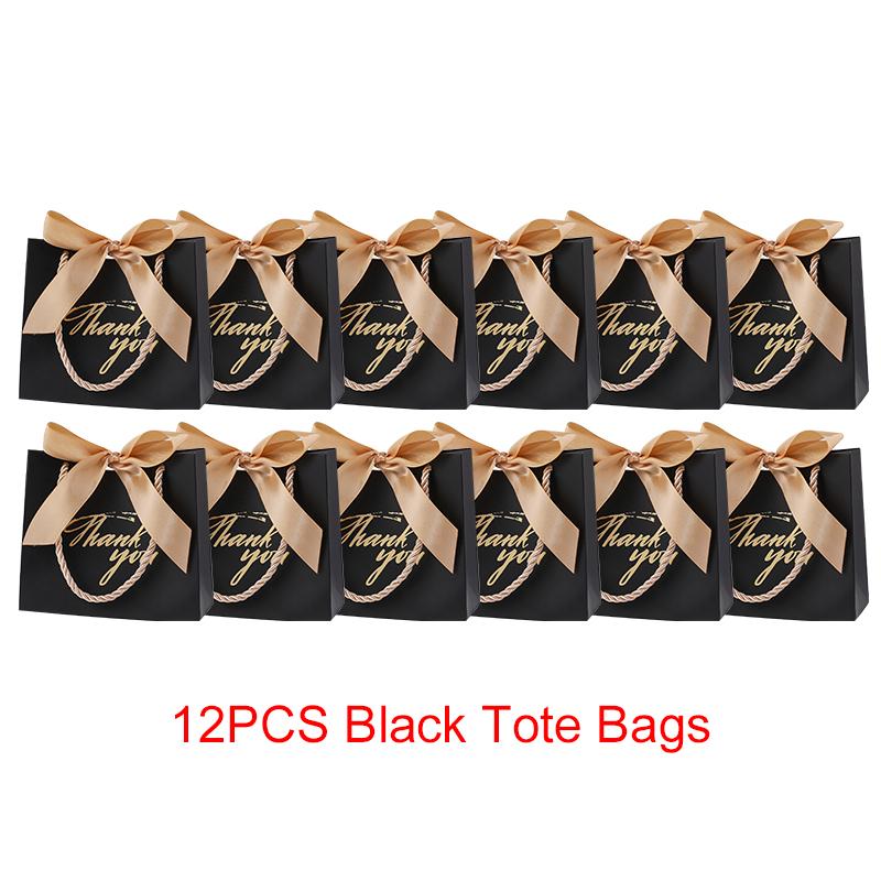 6/12PCS Pack Gift Bag Pink White Black Red Tote Bag Ribbon Bow Decoration Bronzing"Thank You" Text Birthday Wedding Gift Bag ZYF