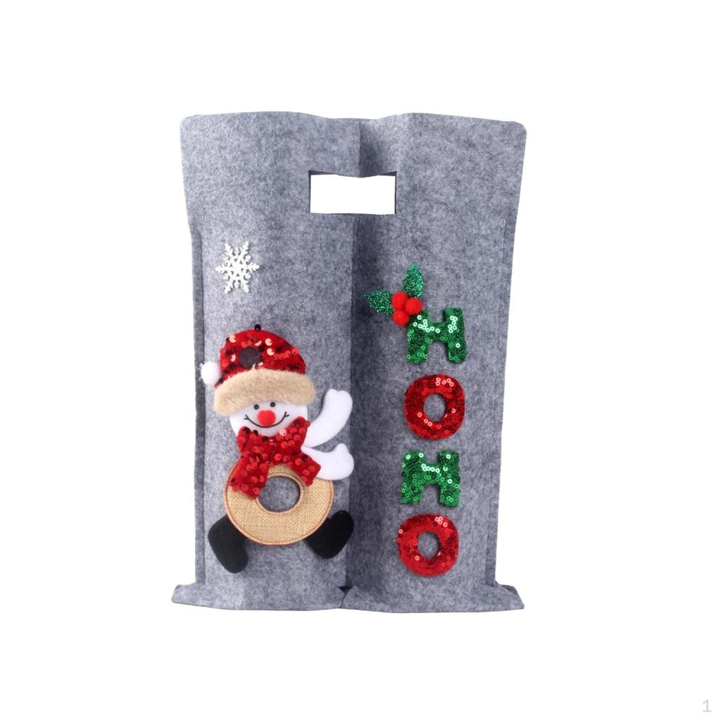 Christmas Wine Bottle Bag Carrier Holding 2 Bottles Grey Handbag Holder Xmas Decorative Drink for