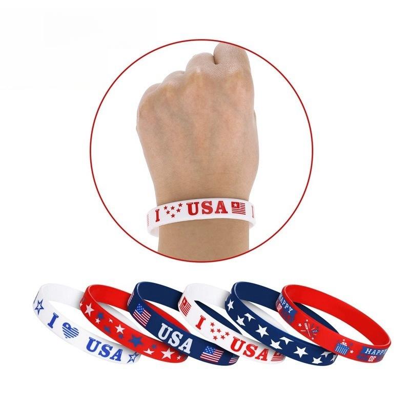 Paquete de 6 Pulsera de Goma Love USA Bandera Estrellada Americana Impresa para Celebrar el Día de la Independencia Pulsera de Silicona