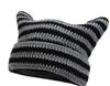 New Japanese Streetwear Harajuku Beanie Little Devil Striped Knitted Hat Women Girls Autumn Winter Cute Cat Ears Cap