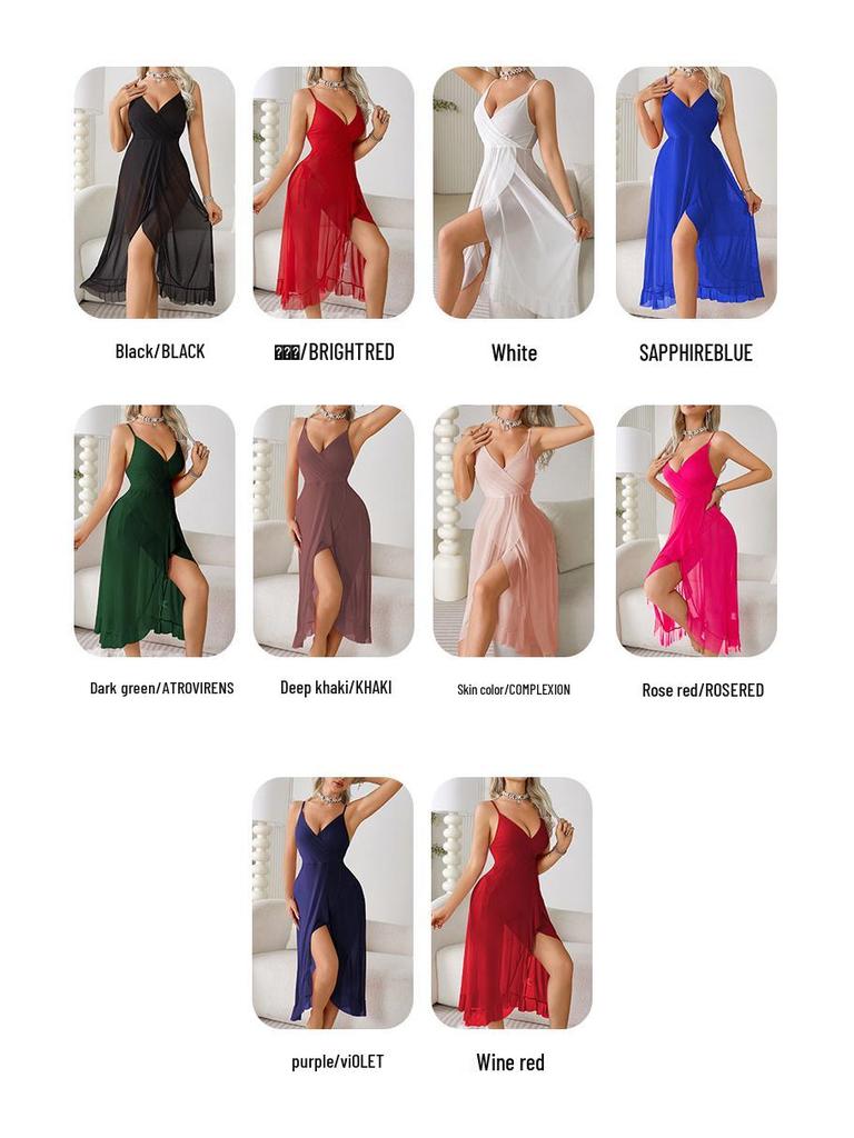 Elegantní noční košilka s V-výstřihem, otevřenými zády a bez rukávů