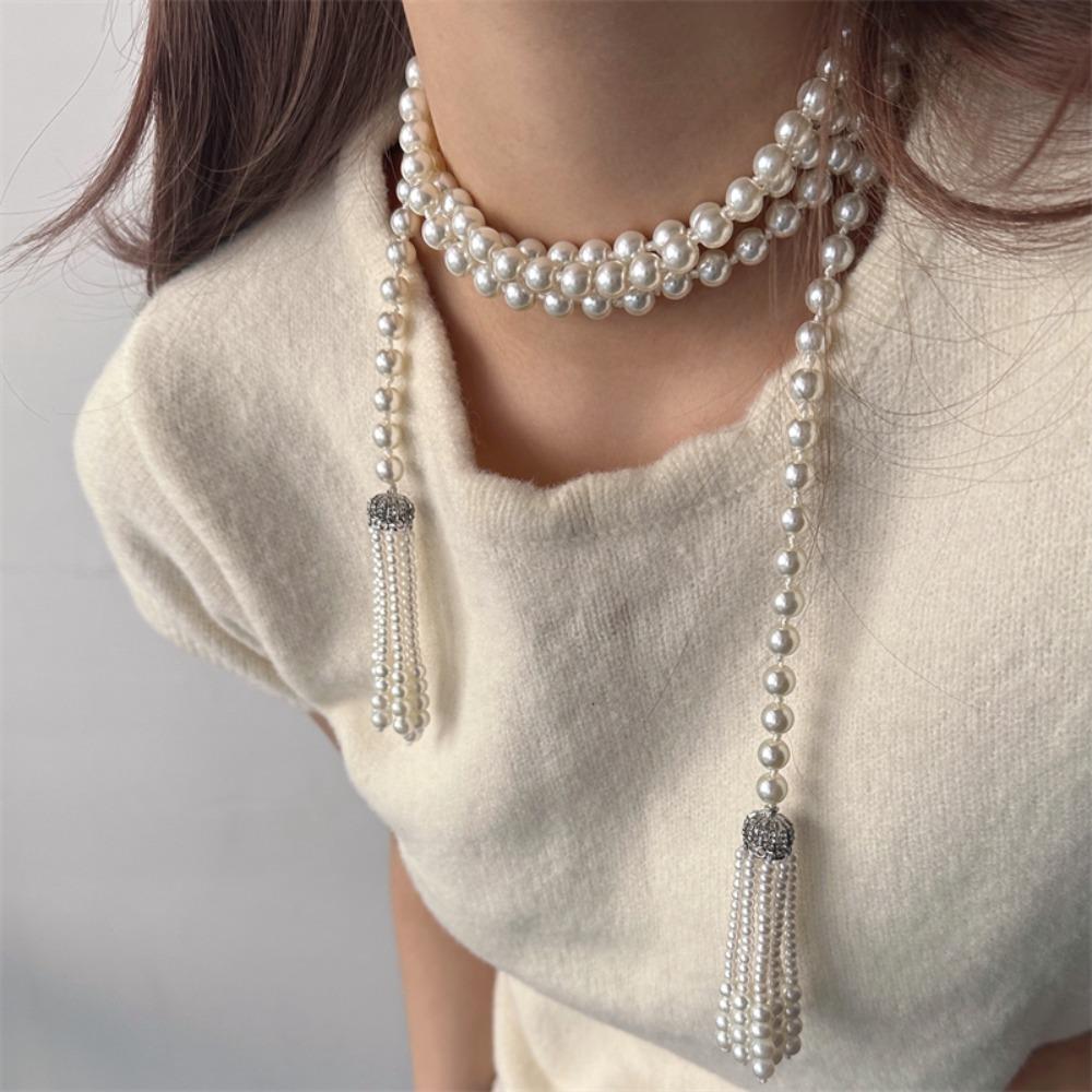 Tassel Sweater Chain Charm Waistband Exquisite Pearl Beaded Necklace  Girls