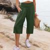Damen Mode Lose Casual Knopf Einfarbig 7/10 Hosen Freizeithosen