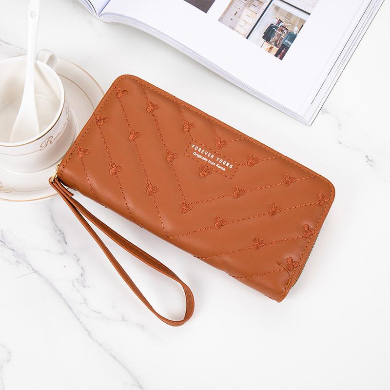 Женский кошелек-клатч на молнии, длинный, новый корейский стиль, оптовая продажа, многофункциональный коричневый