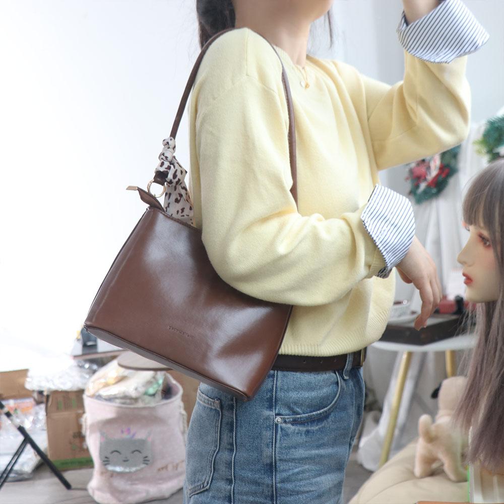 PU Leather Small Square Bag Korean Style Single Shoulder Bag Vintage Underarm Bag  Office Worker