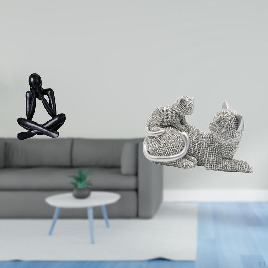 Abstract Cat Figure Sculpture Decorative Tabletop Ornament Modern Collectible Animal Statue for