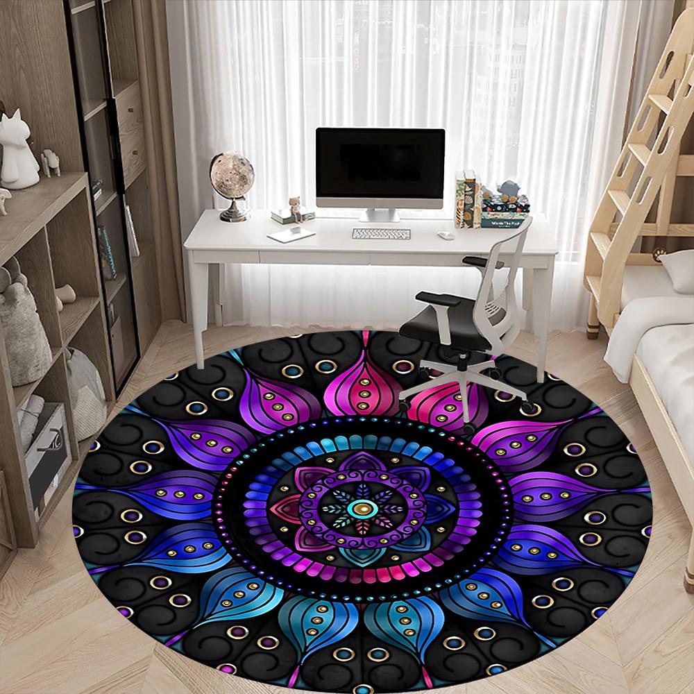 1PC Mandala Artwork Office Round Rug, Non slip, Soft and Durable Office Rug for Interior Decoration, Perfect for Office