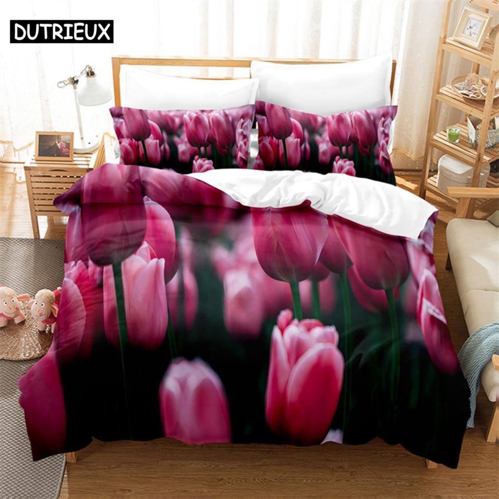 Comforter Tulip Scenery Queen Bedding Set Kids Bedroom Bed Set Comforter Set King Size Bedding Sets