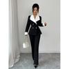 Womens Black White Contrast Lapel Blazer Slim Fit Double-Breasted Office Wear 2026
