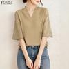 ZANZEA Women Casual V-Neck Lace Splice 3/4 Sleeve Blouse