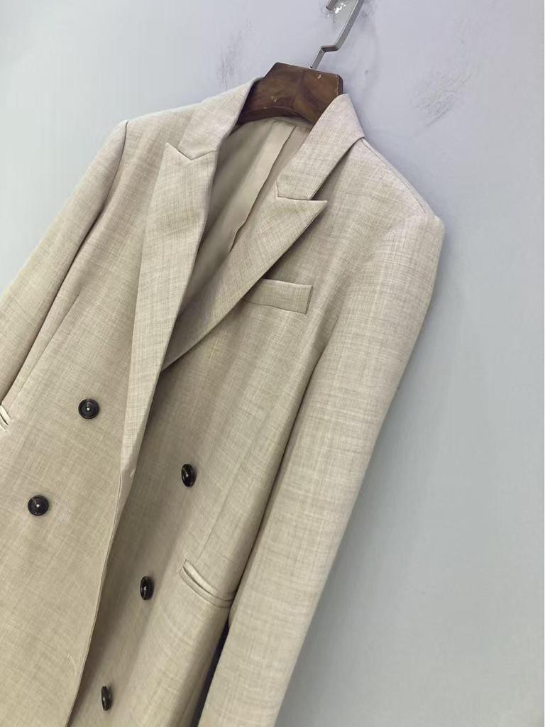 Nanyou Elegant Women's Wool-Silk Mid-Length Double-Breasted Suit Dress - Autumn Collection