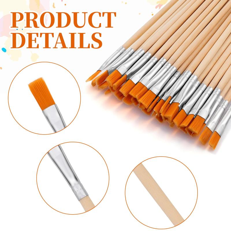 20/50/100 Pcs Wood Handle Painting Brushes Set Art Round Flat Hair Nylon Hair Paint Brush For Acrylic Watercolor