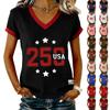 Damen Lässiger V-Ausschnitt Kurzarm Pullover Bedrucktes T-Shirt Top