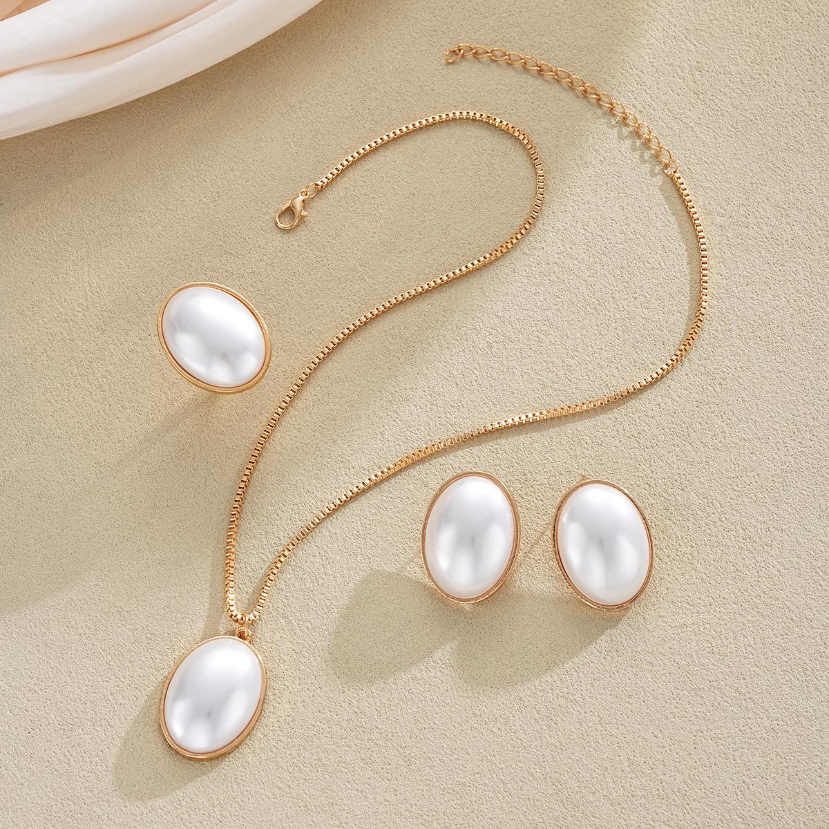 

4 шт. Европейский Американский Модный Элегантный Эллипс Жемчужное Ожерелье Кольцо Серьги Набор Украшений Для Женщин Французский Стиль Романтические Подарки Новый