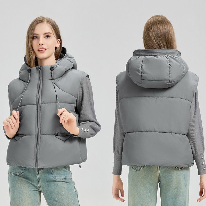 New Winter Hooded Vest Versatile Fashion Skinny Cotton Shoulder Cut Loose Ladies Cotton Vest