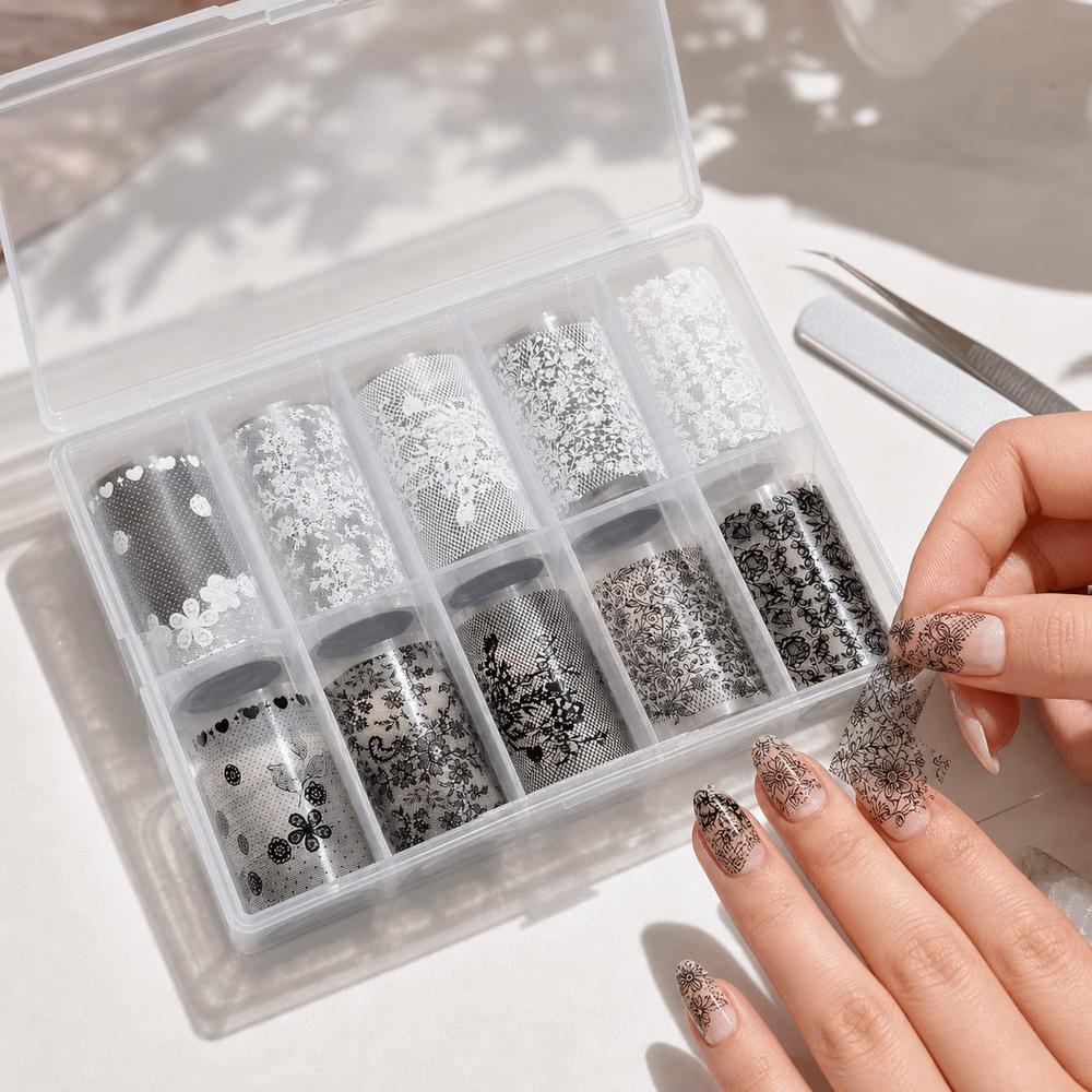 Lace Design Nail Foils Black White Nail Decals Professional Transfer Paper Manicure DIY