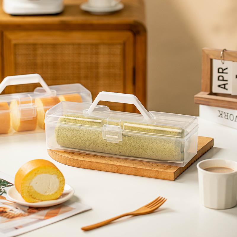 Plastic Storage Box for Cake Roll Hand-Held Transparent Food Storage Container Portable Swiss Roll Organizer Box Refrigerator