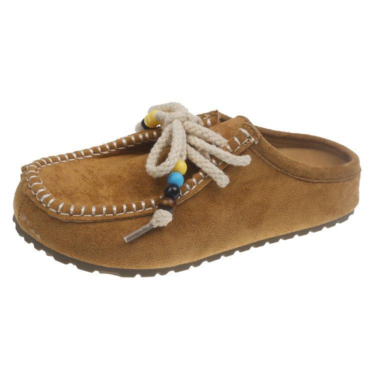 Retro ethnic style casual round head flat bottom bag head half slippers women's new summer wear casual sandals in 2025