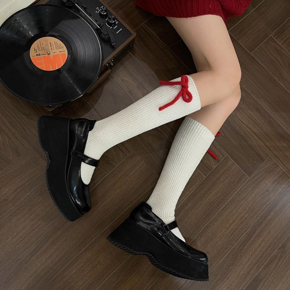 

Casual Winter Compression Stocking Bowknot Red Socks New Female Hosiery Autumn Winter