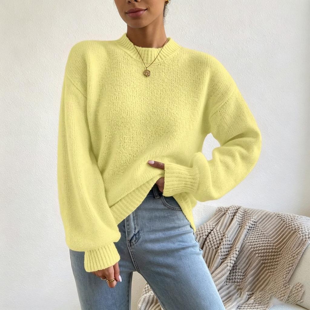 Women's Casual Color Mock Neck Long Sleeve Pullover Sweater Knit Top