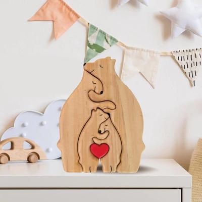 Drewniana figurka rodziny niedźwiedzi, rodzinna układanka artystyczna, ozdoba biurka, drewniana układanka serce rodzinne, dekoracja domu, prezent urodzinowy