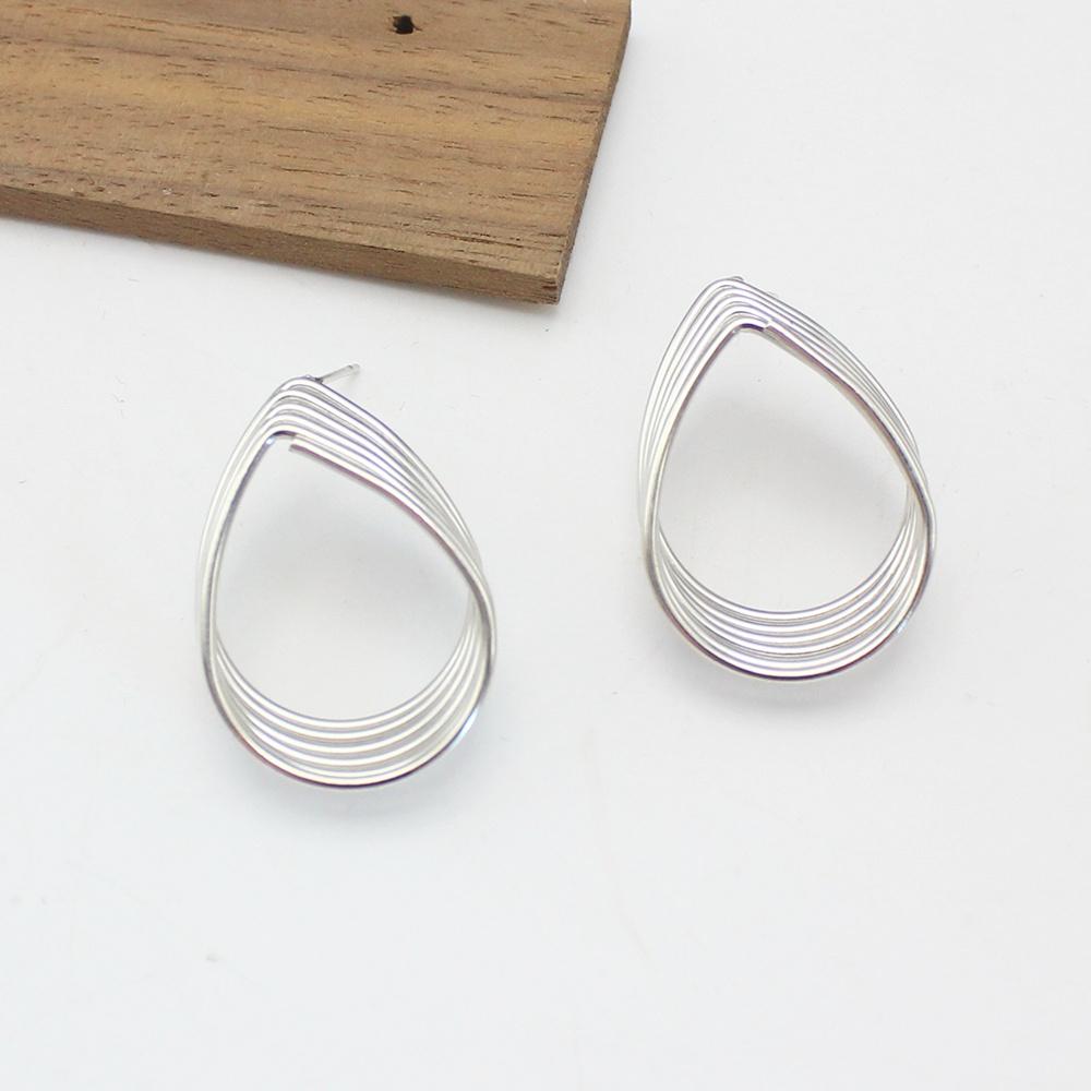 Big Water Droplet Multilayer Metal Hollow Geometry Stud Earring for Women Temperament Gold Color Line Coil Zircon Girl Gift