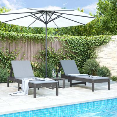 Vidaxl Sun Loungers, 2 Pcs, Grey, 199.5X60X74 Cm, Pine Wood