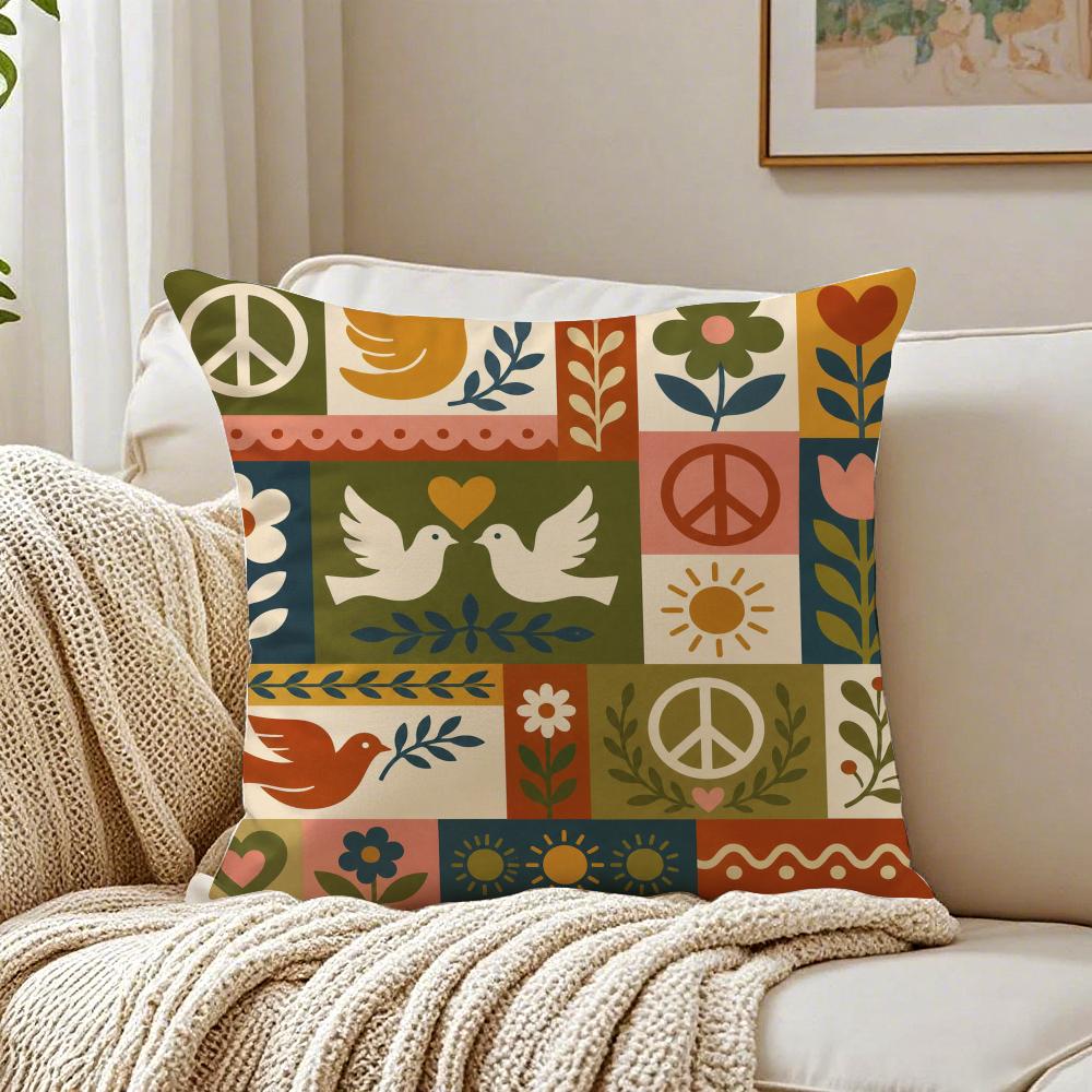 Peace Love Cushion Cover Breathable Organic Short Plush Cushion Covers Machine Washable WrinkleResistant Soft Durable