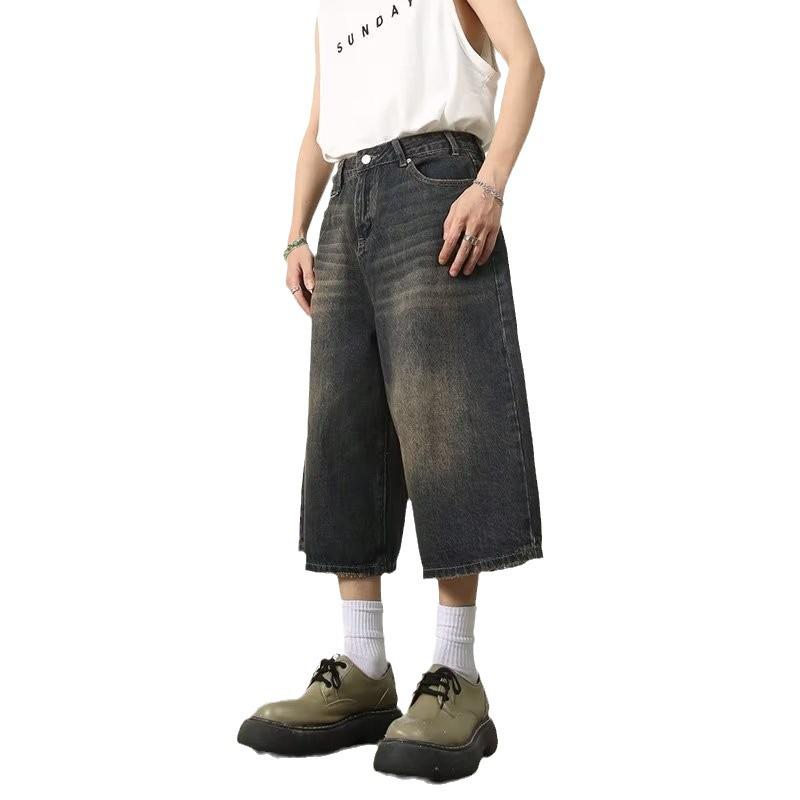 Pánské japonské retro džínové šortky - Trendy, volný, širokonohý styl pro letní módu