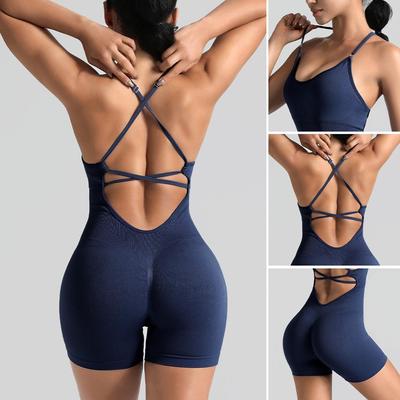 Tuta da Yoga Intera Senza Cuciture con Schiena Elegante e Design a Pesca sui Fianchi