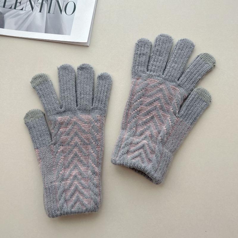 Neue Handschuhe Damen Winter Gestrickt Samt Jacquard Paar Warm Mode Winterhandschuhe