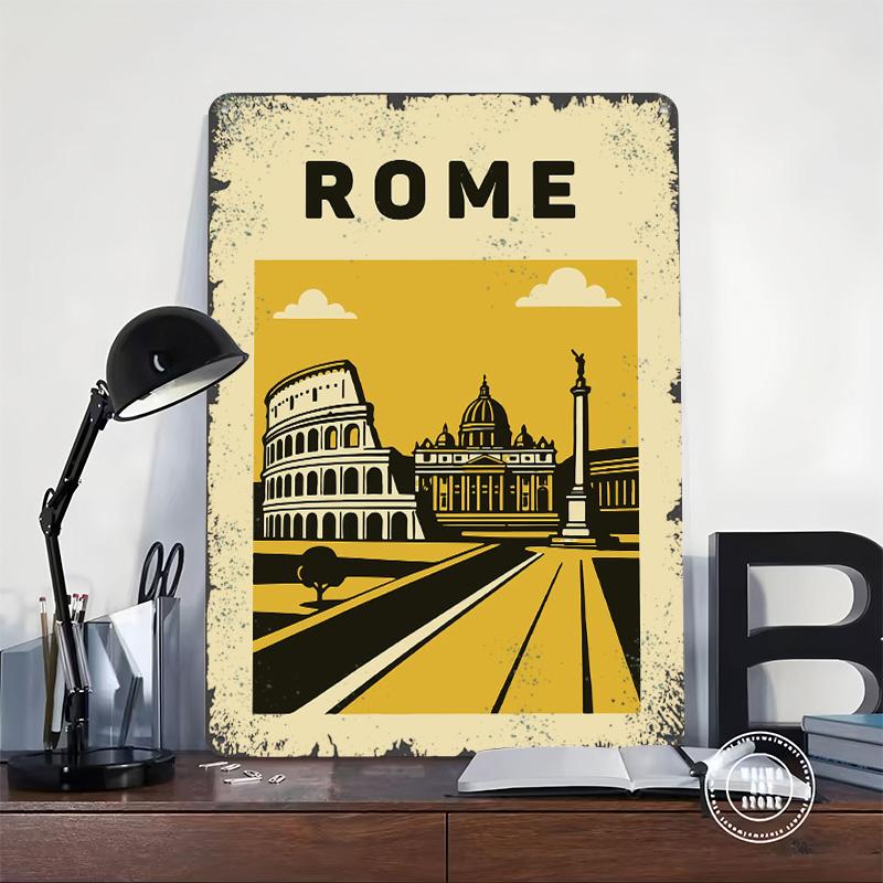 Rome Travel Poster Customized Wall Art Vintage Metal Signs Retro Tin Plaque for Man Cave Office Decoration Room Home Decor Items