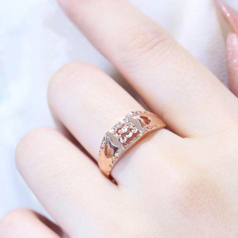 Purple Gold Hollowed-Out Love Ring, Simple Temperament, Open Design, Rose Gold-Plated Ring.