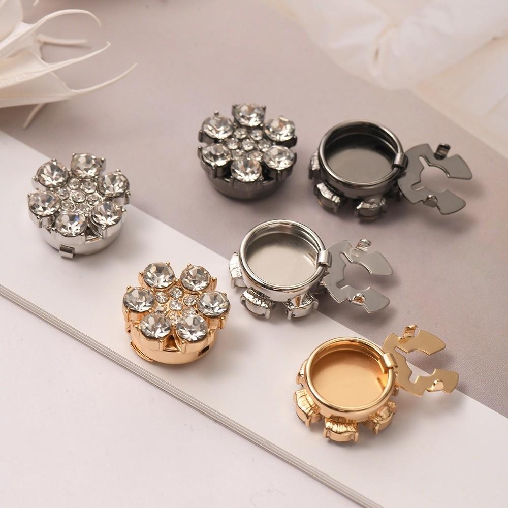 Brass Base Flower Sleeve Button Rhinestone Button Cover Clip  Suit Accessories