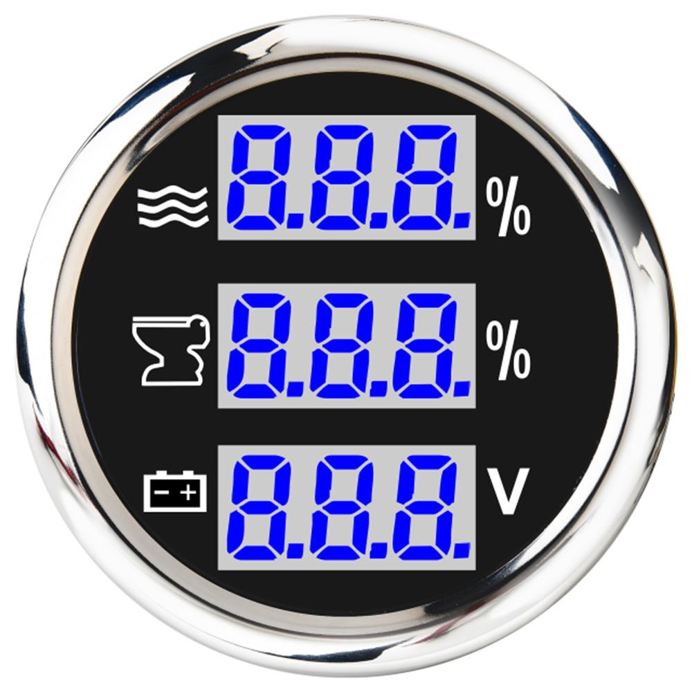 52MM 3 IN 1 Digital Gauge Water Temperature ℃/℉Oil Pressure Bar/PSI Voltmeter For Car Boat 12V/24V With Blue Backlight
