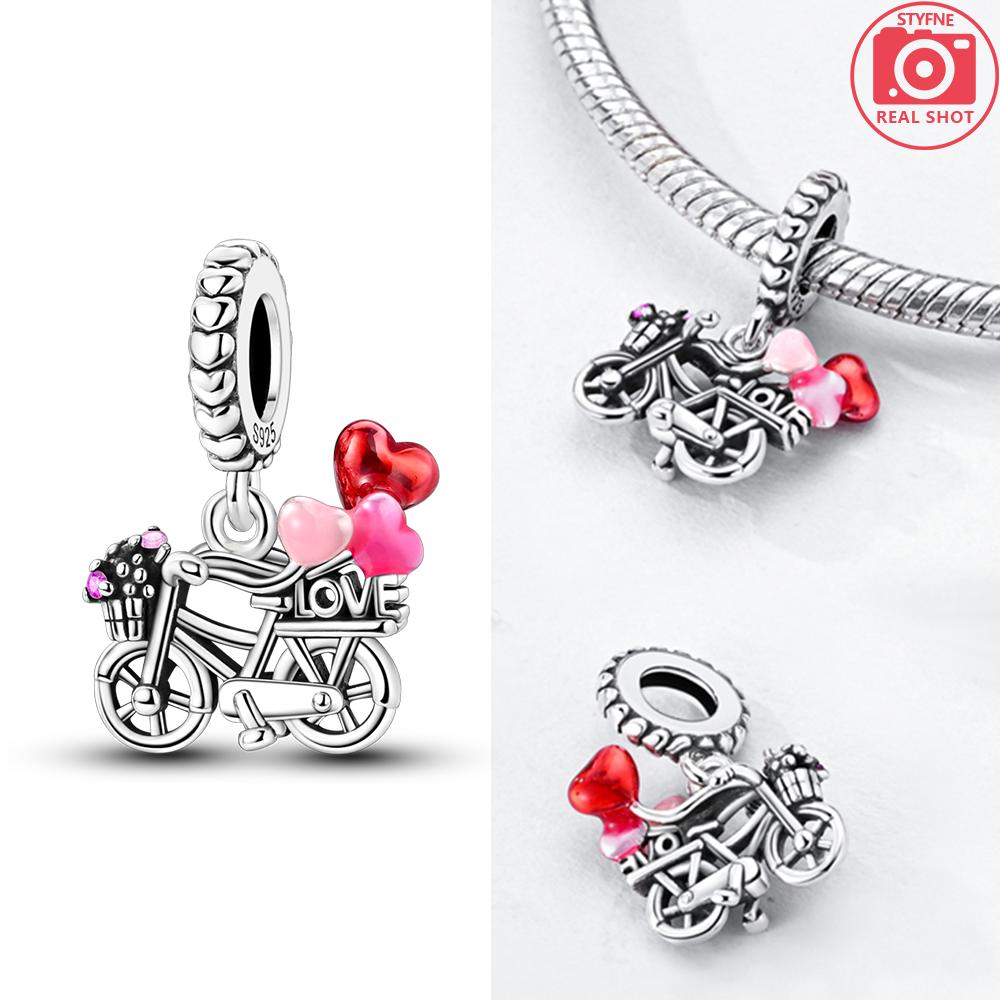 Charms Copper Original Red Heart Bicycle Love Couple Pendant Bead Fit Bracelet Valentine'S Day Fine Gift Women Jewelry Diy