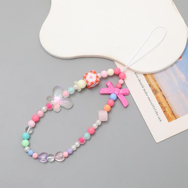 Colorful Cartoon Bear Mobile Phone Chain with Electroplating Grid Design