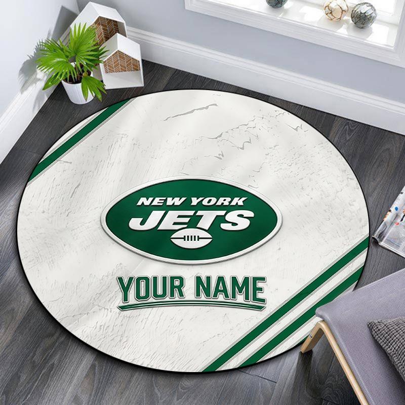 Custom Name New York Jets Round Area Rug,Carpet Rug for Living Room Bedroom Sofa Playroom Decor,Non-slip Floor Mat